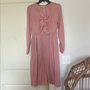 SHEIN Pink Pleated Long Sleeve Sundress